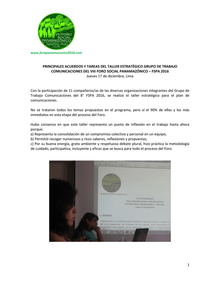 Acuerdos Y Tareas 1 Taller Comunicaciones