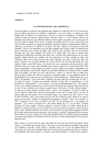 CuadMon 10 (1969) 129-140 CRÓNICA UN TESTIMONIO DE VIDA