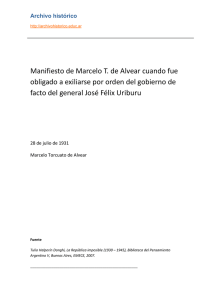 Manifiesto de Marcelo T. de Alvear cuando fue obligado a exiliarse