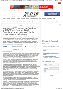 Martínez (PP) acusa de "traidor" al PSOE porque en 2008
