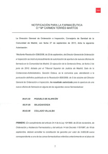 NOTIFICACIÓN PARA LA FARMACÉUTICA D.a Ma CARMEN