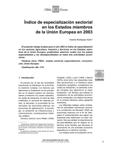 Índice de especialización sectorial en los Estados