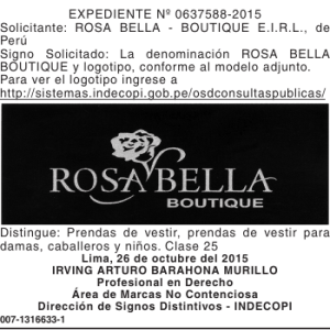 EXPEDIENTE Nº 0637588-2015 Solicitante: ROSA BELLA