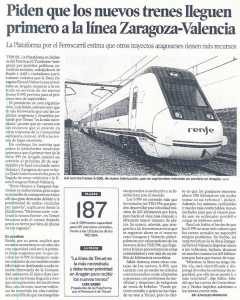 Piden que los nuevos trenes lleguen primero a la línea Zaragoza