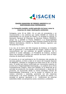 ISAGEN GANADORA DE PREMIO ANDESCO A LA