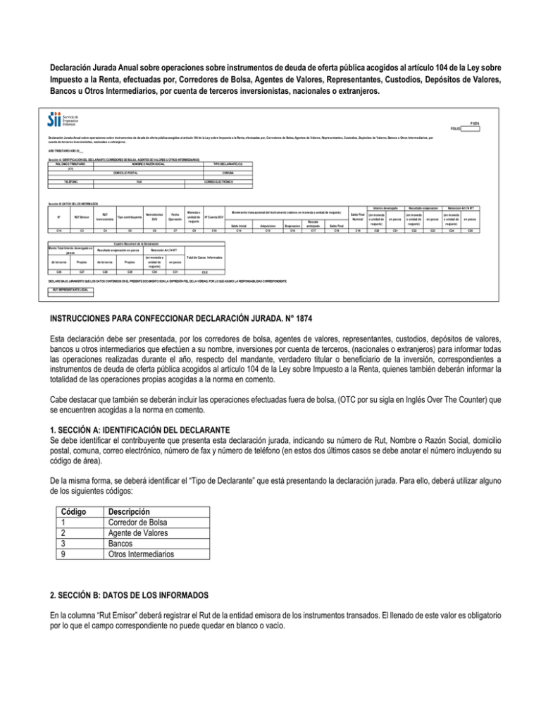 Declaración Jurada Anual Sobre Operaciones Sobre Instrumentos De