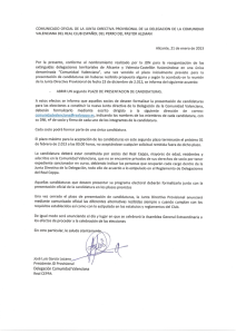 comunicado oficial de la junta directiva provisional de