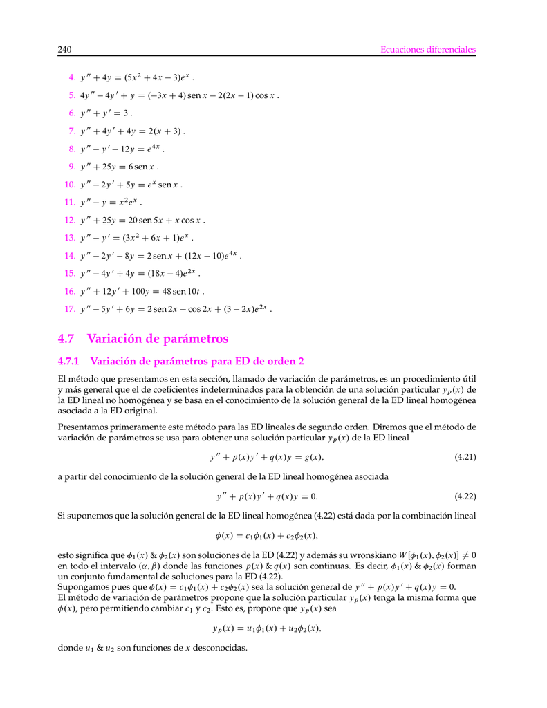 Variación De Parámetros Ecuaciones Diferenciales