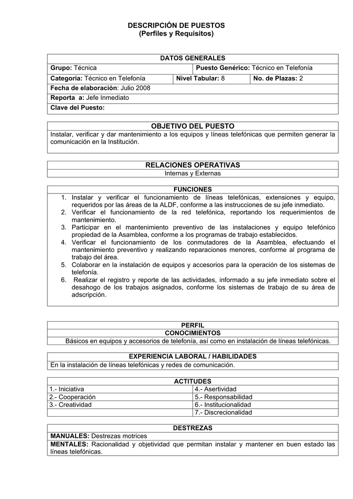 Ejemplo De Analisis Y Descripcion De Puestos Nuevo Ej