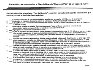 Lista SBDC para desarrollar el Plan de Negocio de un