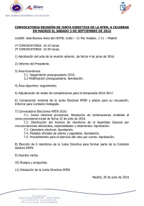 Convocatoria reunión Junta Directiva, 3 de septiembre de 2016