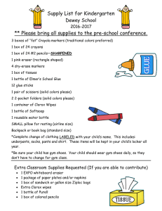 Supply List for Kindergarten ** Please bring all supplies to the pre