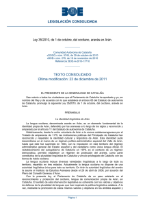Ley 35/2010, de 1 de octubre, del occitano, aranés en Arán.