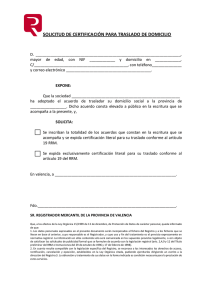 Solicitud de Cambio de Domicilio - Registro Mercantil de Valencia y