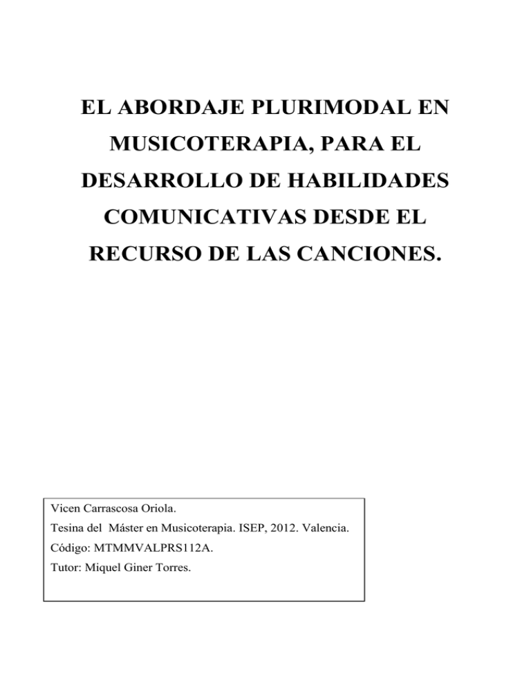 El Abordaje Plurimodal En Musicoterapia Para