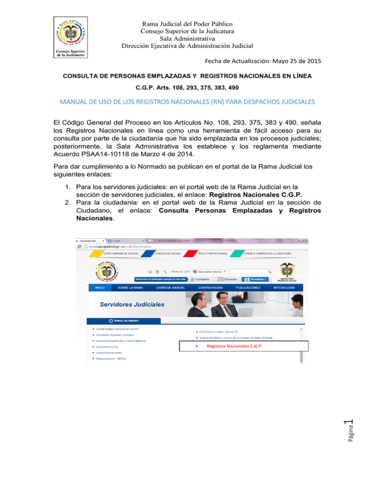 MANUAL DE USO DE LOS REGISTROS NACIONALES (RN) PARA