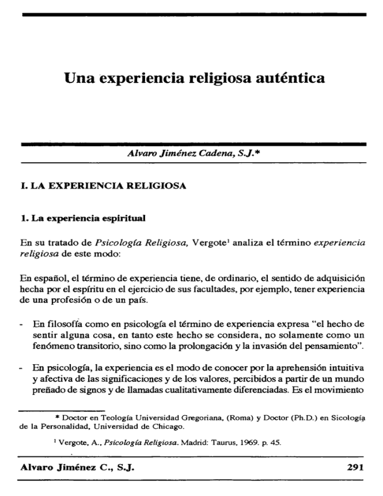 Una Experiencia Religiosa Auténtica