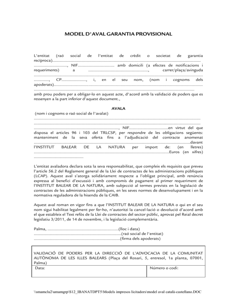 model d`aval - Plataforma de Contractació