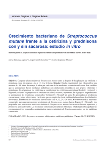 Crecimiento bacteriano de Streptococcus mutans frente a la