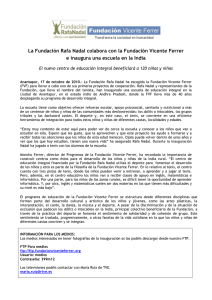 La Fundación Rafa Nadal colabora con la Fundación Vicente Ferrer