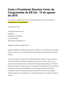 Carta a Presidente Sánchez Cerén de Congresistas de EE.UU., 15