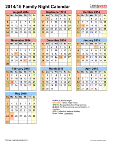 2014/15 Family Night Calendar