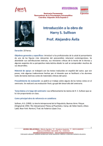 Introducción a la obra de Harry S. Sullivan Prof. Alejandro Ávila