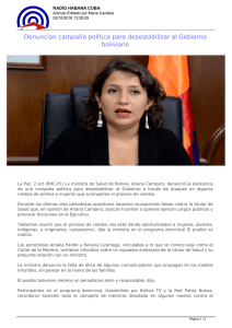 Denuncian campaña política para desestabilizar al Gobierno boliviano