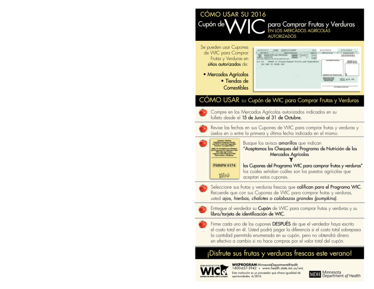 Cómo Usar su Cupón de WIC para Comprar Frutas y Verduras en