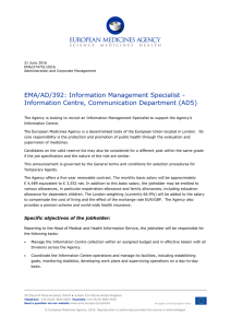 Job profile EMA/AD/392 Information Management Specialist