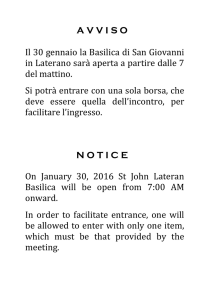 AVVISO Il 30 gennaio la Basilica di San Giovanni in Laterano sarà
