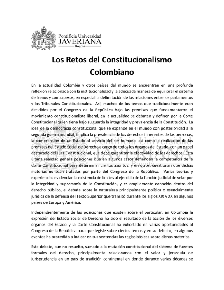 Los Retos Del Constitucionalismo Colombiano