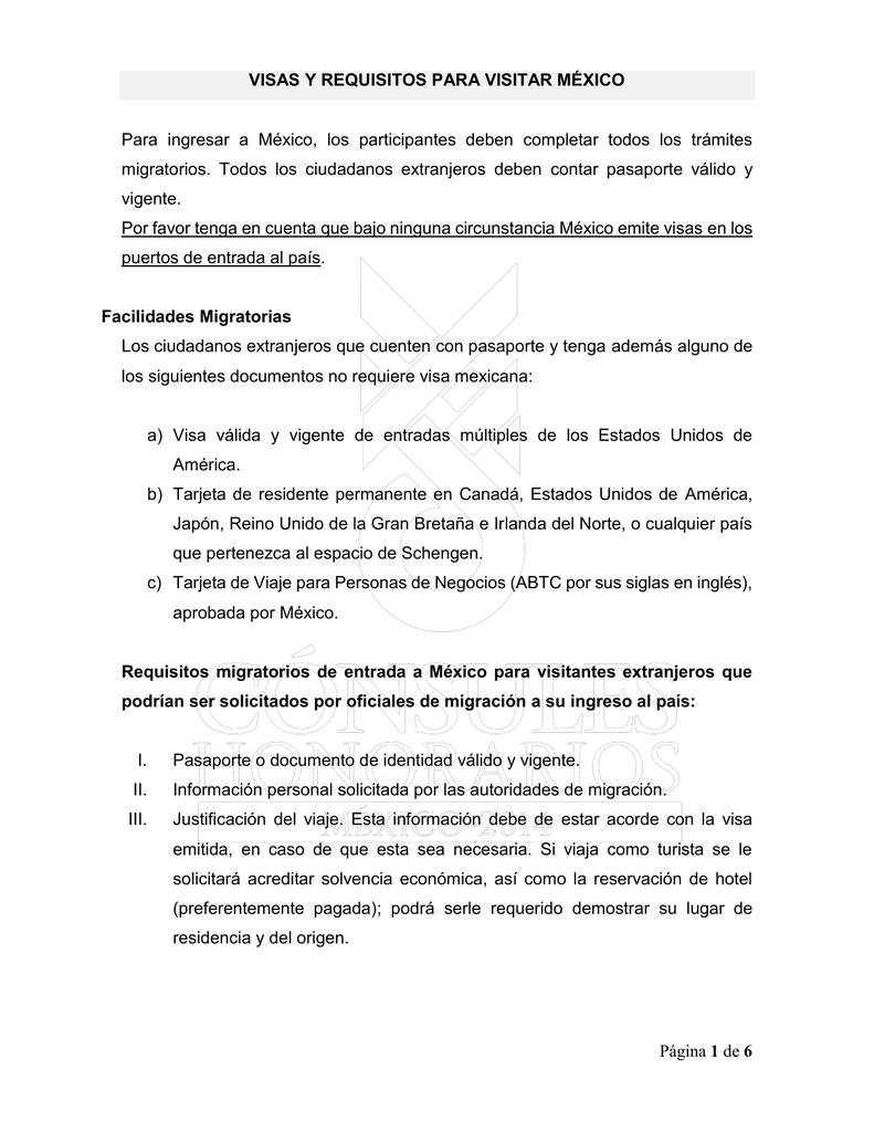 Pagina 1 De 6 Visas Y Requisitos Para Visitar Mexico Para