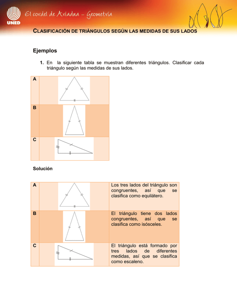 Clasificación De Triángulos Según La Medida De Sus Lados