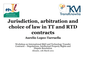 Jurisdiction, arbitration and choice of law in TT and RTD contracts