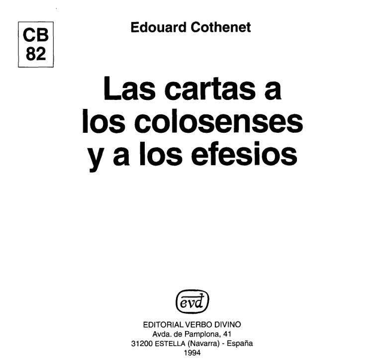 Las Cartas A Los Colosenses Y A Los Efesios