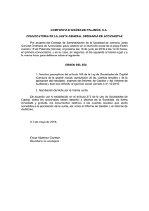 COMPANYIA D`AIGÜES DE PALAMÓS, S.A. CONVOCATORIA DE
