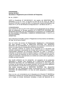 PASAPORTES Decreto 261/2011 Apruébase el Reglamento para la