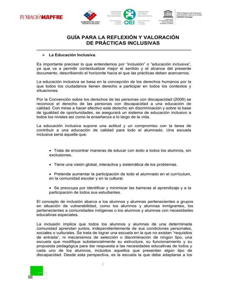 Gu a Para La Reflexi n Y Valoraci n De Pr cticas Inclusivas