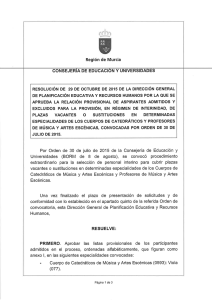 Resolución provisional admitidos especialidad de Viola
