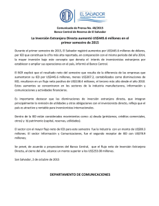 La Inversión Extranjera Directa aumentó US$445.6 millones en el