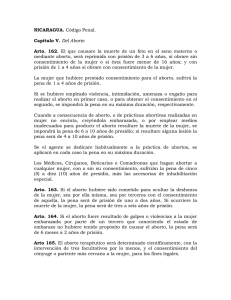 NICARAGUA. Código Penal. Capítulo V. Del Aborto Arto