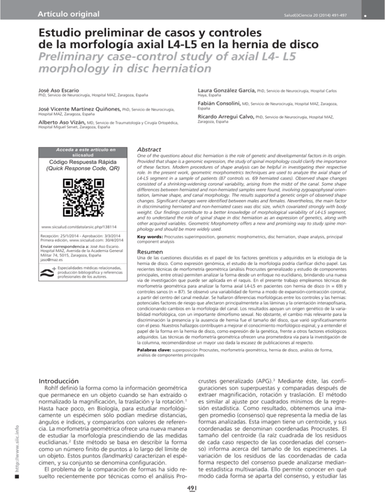 Estudio Preliminar De Casos Y Controles De La Morfología Axial