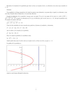 Encontrar la ecuación de una parábola dado el foco y su directriz Ej. 1