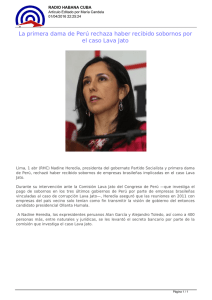 La primera dama de Perú rechaza haber recibido sobornos por el