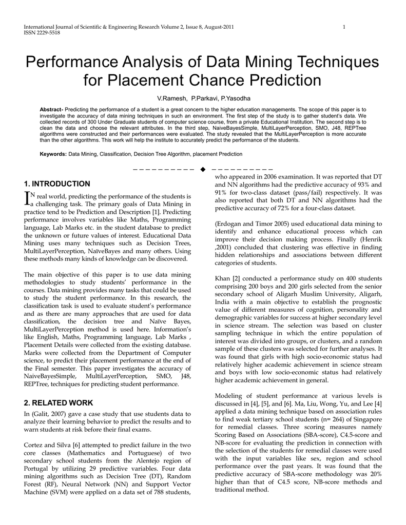 Performance Analysis Of Data Mining Techniques For Placement