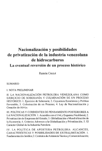 Nacionalización y pósibilidades de privatización de la industria