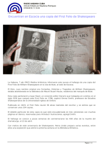 Encuentran en Escocia una copia del First Folio de Shakespeare
