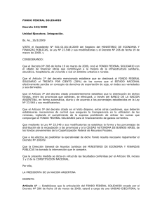 FONDO FEDERAL SOLIDARIO Decreto 243/2009 Unidad Ejecutora