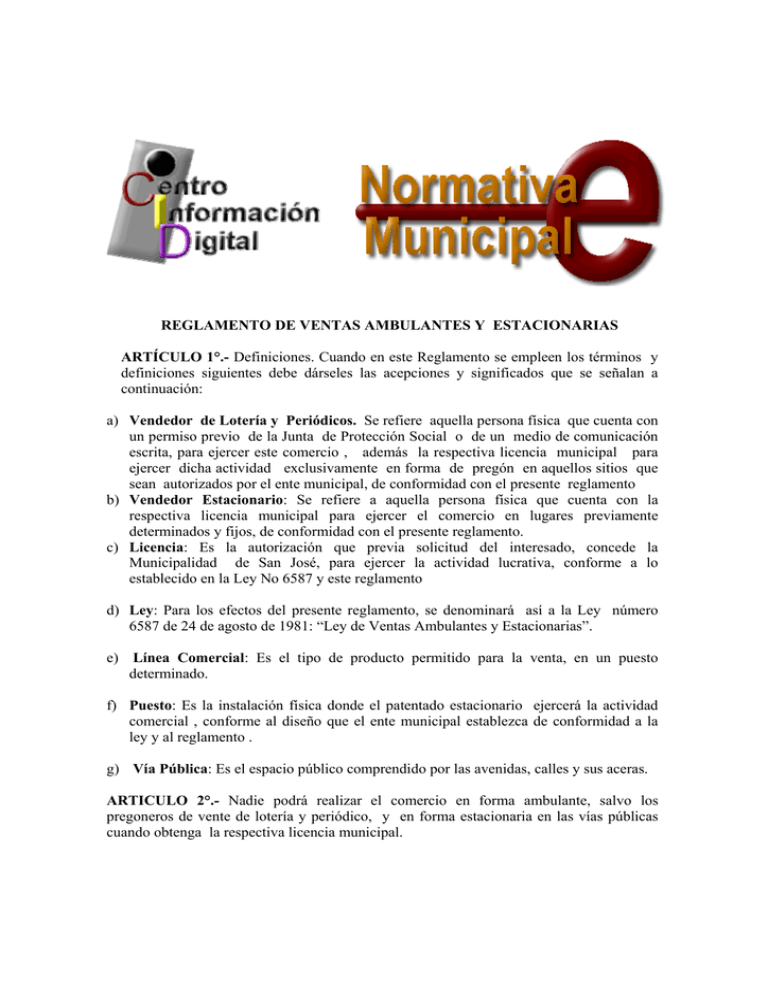 Reglamento De Ventas Ambulantes Y Estacionarias